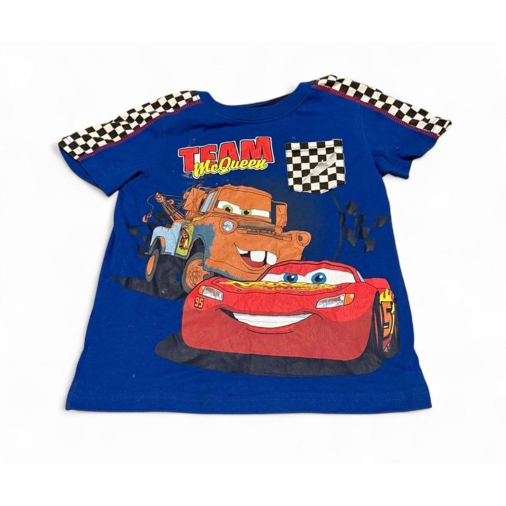 Disney Pixar Cars Boys 4T Shirt Lightning McQueen Mater Checkered Pocket